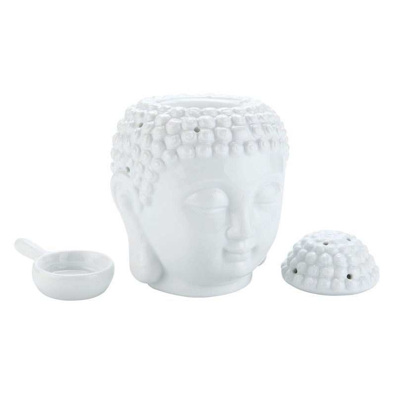 Tvoip 1PCS Ceramic Buddha Head Essential Oil Burner with Candle Spoon, Aromatherapy Wax Melt Burners Oil Diffuser Tealight Candle Holders Buddha Ornament for Yoga Spa Home Bedroom Decor Gift (White) - Image 3